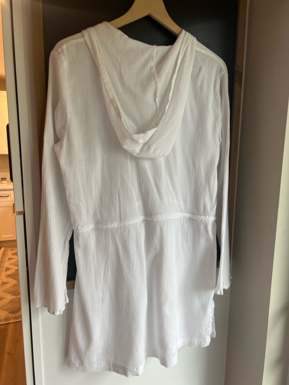 White 100% Cotton Gauze Hooded Tunic | Boho Beach Cover Up Large - Picture 2 of 6